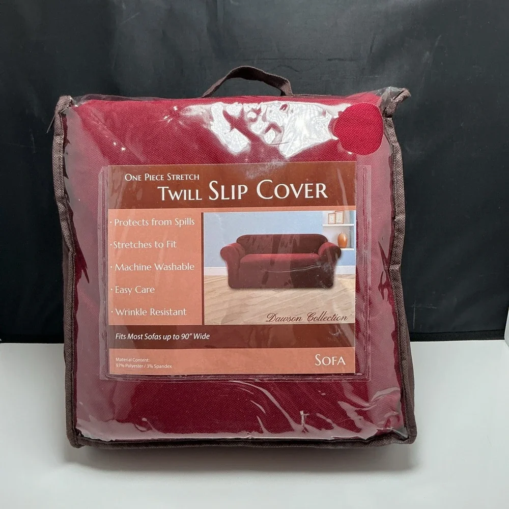 Dawson Collection 1-Piece Stretch Twill Sofa Slipcover‎ Burgundy Maroon Fits 90